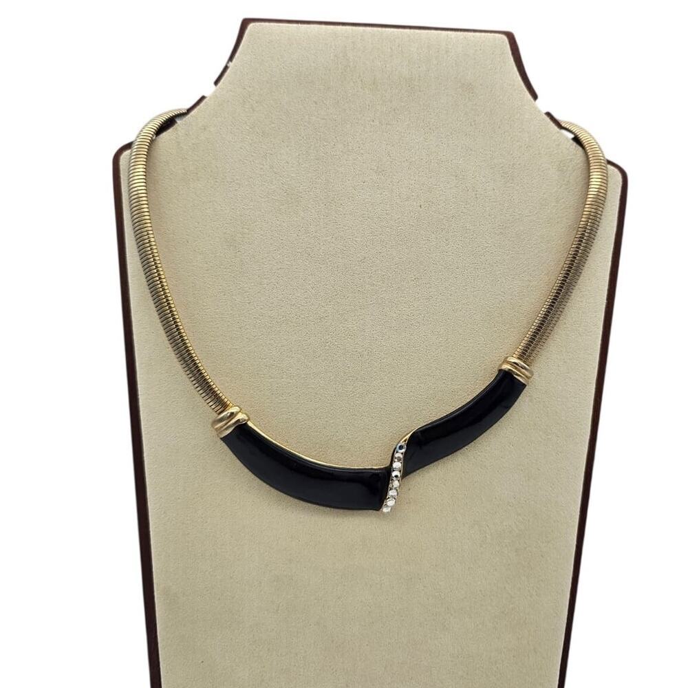 Vintage Don Lin Black Enameled Gold Tone Necklace Collar